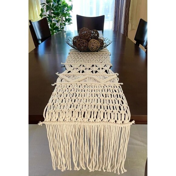 Dining Table Runner 86x13 Long Macrame Handwoven Bohemian Wedding Party - Picture 2 of 11